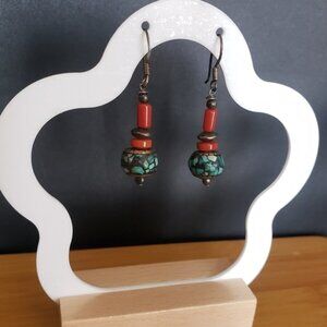 925 stamped Turquoise and Red Beaded Earrings Tibetan jewelry earrings